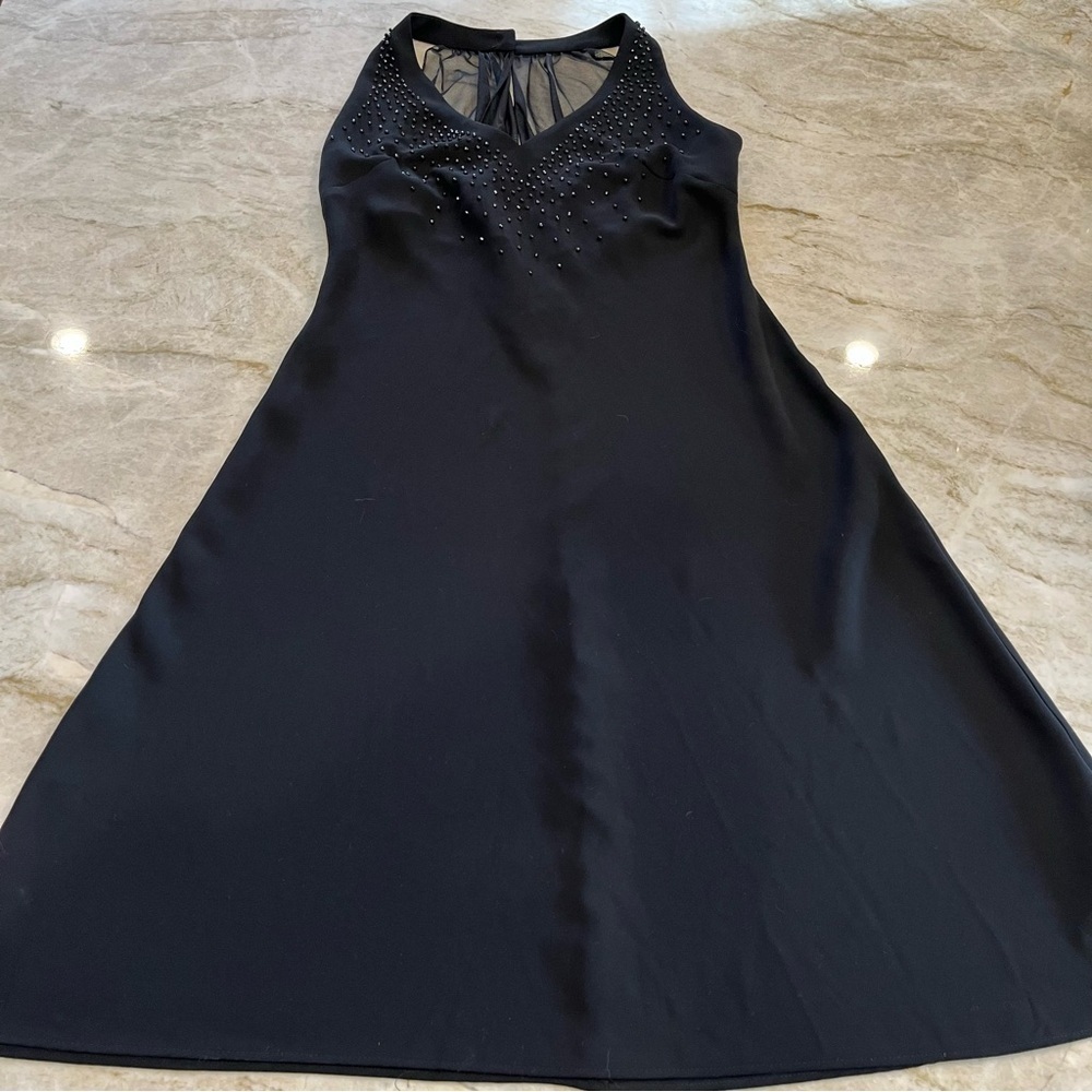 VINTAGE SL Fashions | Midi Dress Halter Style Black Beaded Dress | Size 12 - Picture 3 of 12